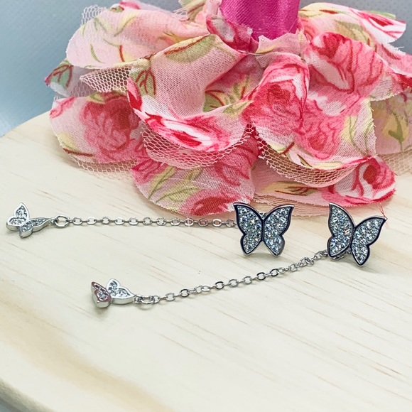 🌟 Sterling Silver 925 CZ Butterflies Earrings - Picture 3 of 8